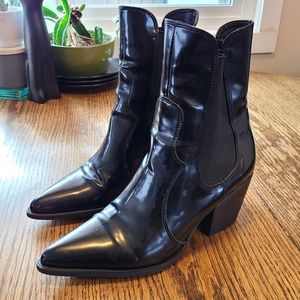 ZARA | Black Vinyl Western Booties